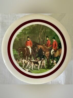 Vintage Clover Leaf Equestrian Fox Hunt Coaster Set 6 + Case Acrylic EUC England